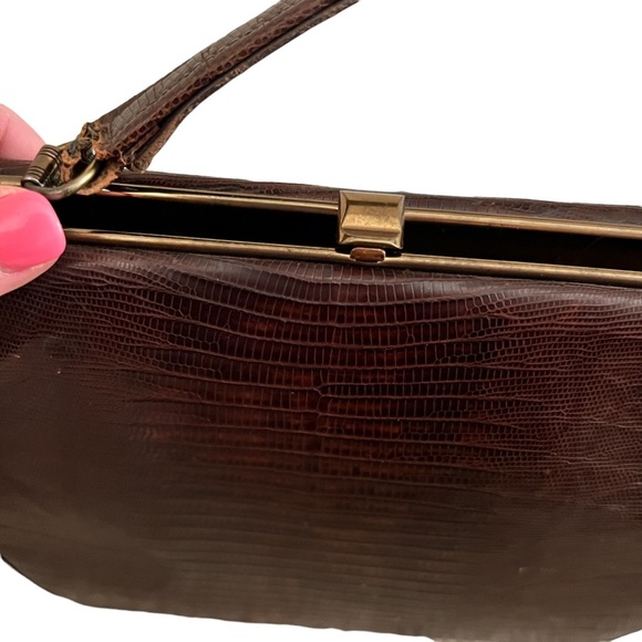 Sterling Vintage Leather Handbag Brown with Gold Clasp - Picture 5 of 8